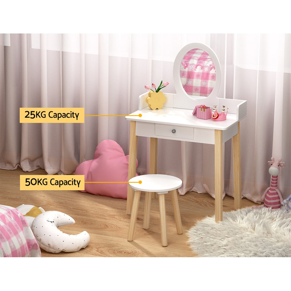 Keezi Kids Dressing Table Chair Set Wooden Leg Vanity Makeup Drawer Mirror - Cosy Abode