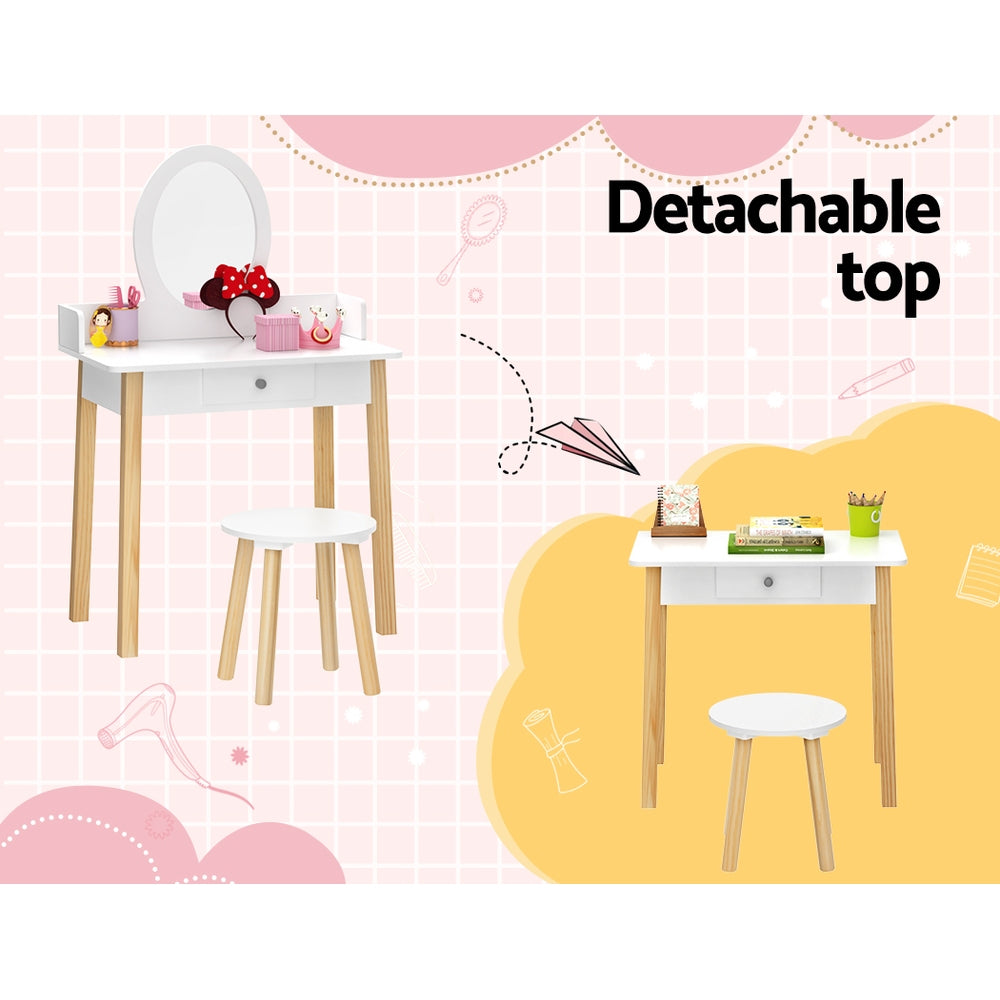 Keezi Kids Dressing Table Chair Set Wooden Leg Vanity Makeup Drawer Mirror - Cosy Abode