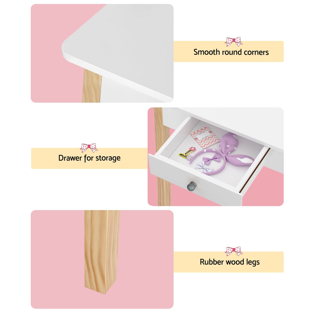 Keezi Kids Dressing Table Chair Set Wooden Leg Vanity Makeup Drawer Mirror - Cosy Abode