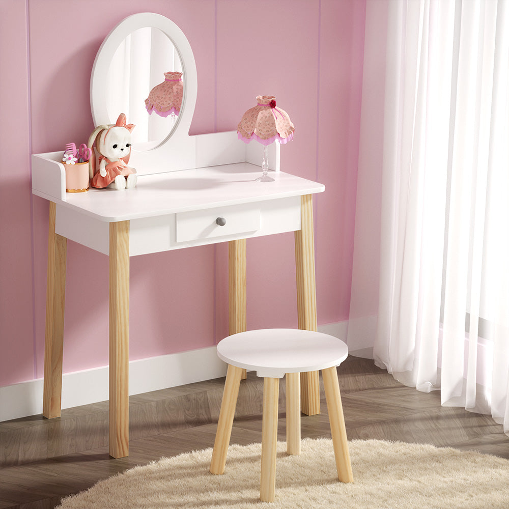 Keezi Kids Dressing Table Chair Set Wooden Leg Vanity Makeup Drawer Mirror - Cosy Abode