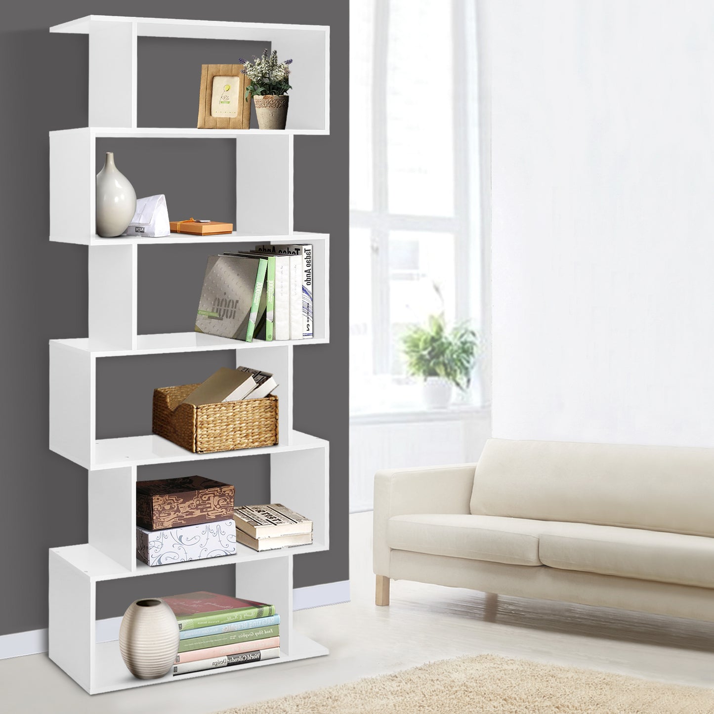 Artiss Bookshelf 6 Tiers - RIVA White - Cosy Abode