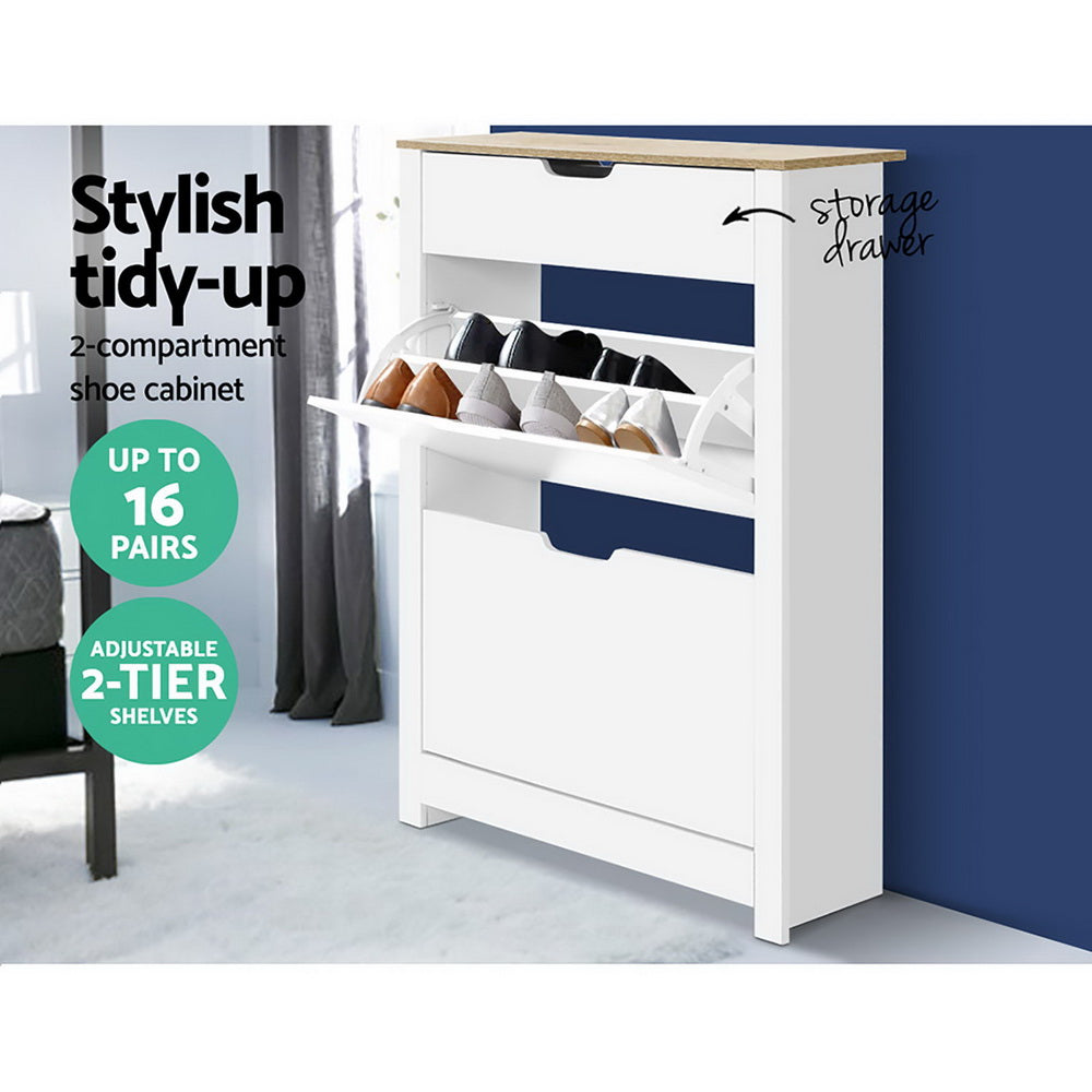 Artiss Shoe Rack Cabinet 16 Pairs White Ana - Cosy Abode