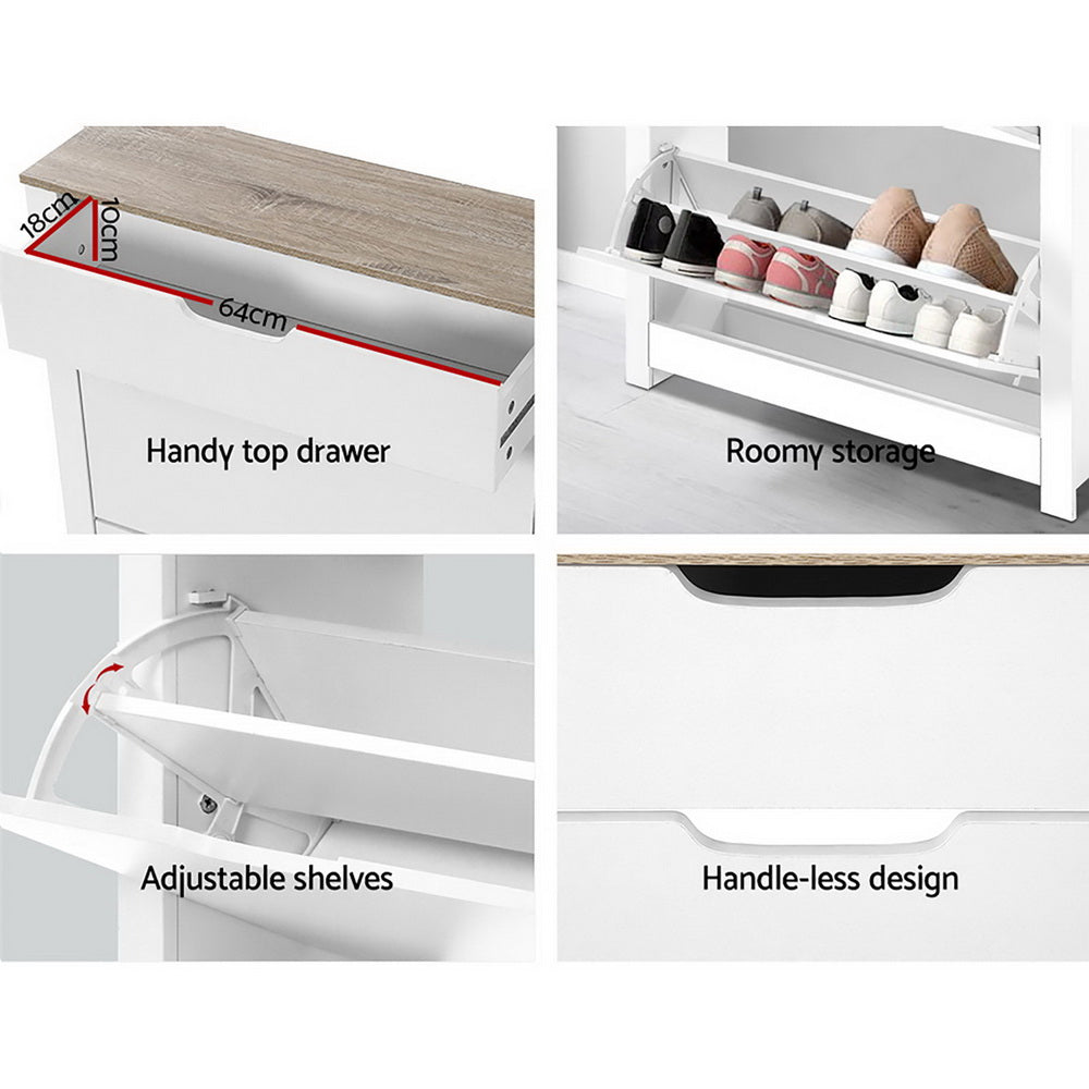 Artiss Shoe Rack Cabinet 16 Pairs White Ana - Cosy Abode