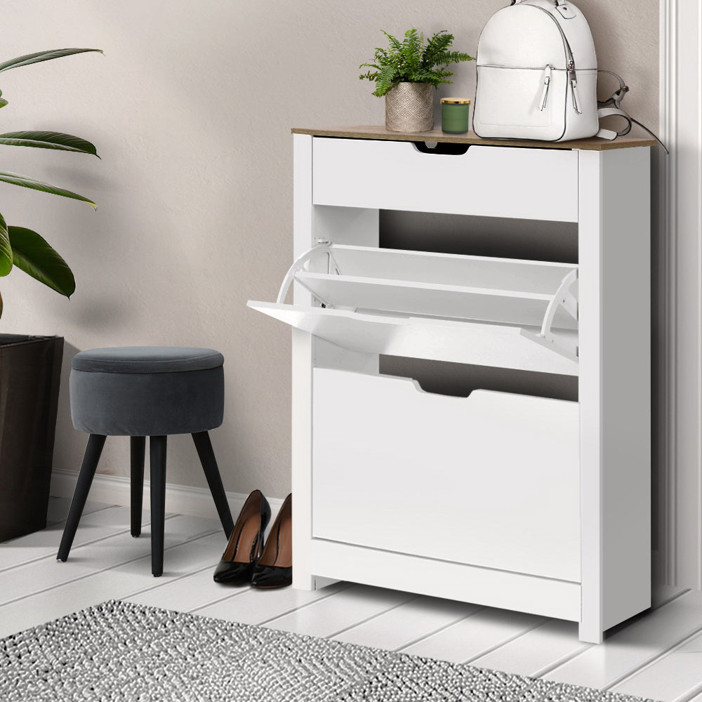 Artiss Shoe Rack Cabinet 16 Pairs White Ana - Cosy Abode