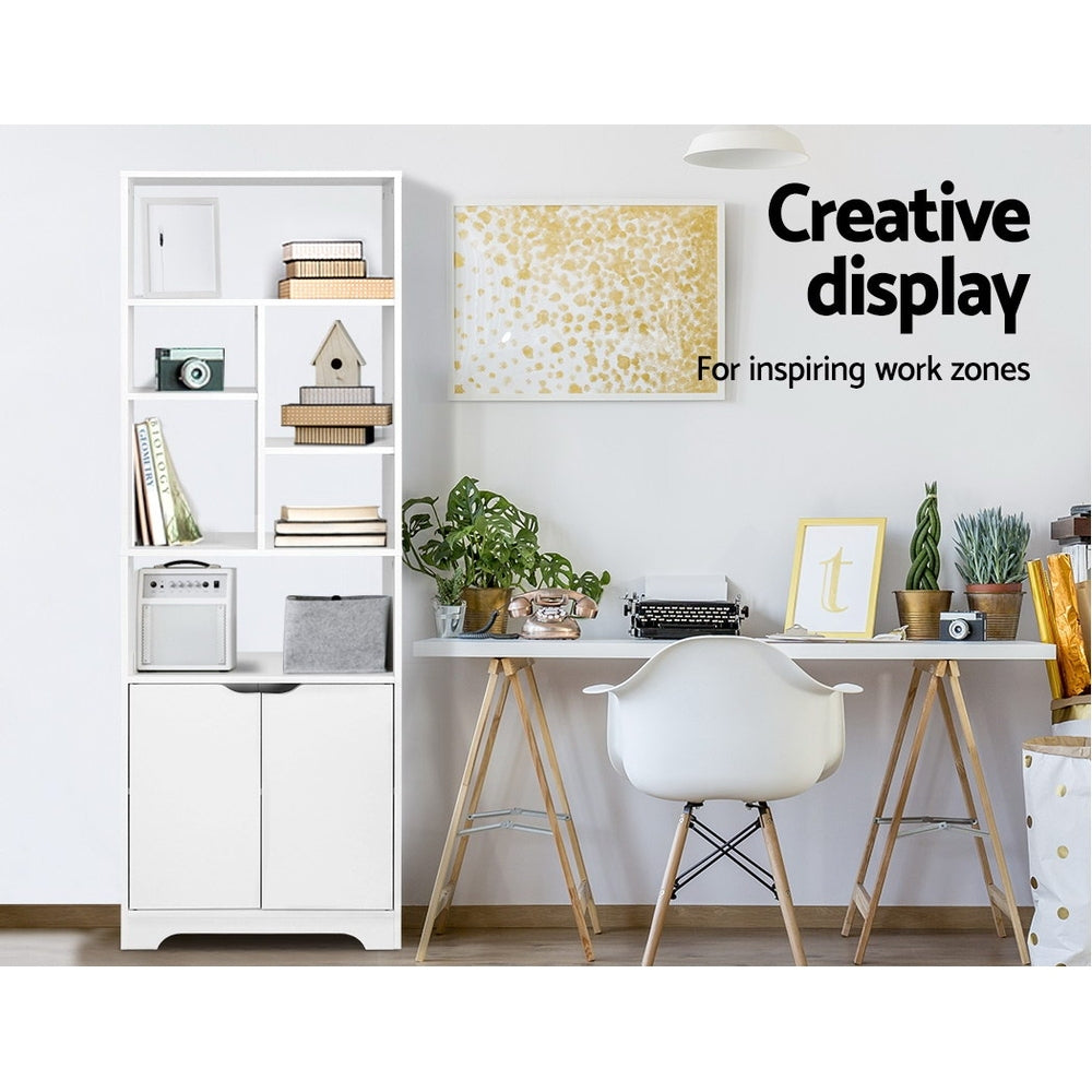 Artiss Bookshelf with Cabinet - GINA White - Cosy Abode