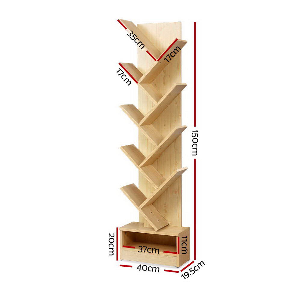 Artiss Tree Bookshelf 9 Tiers - ECHO Oak - Cosy Abode