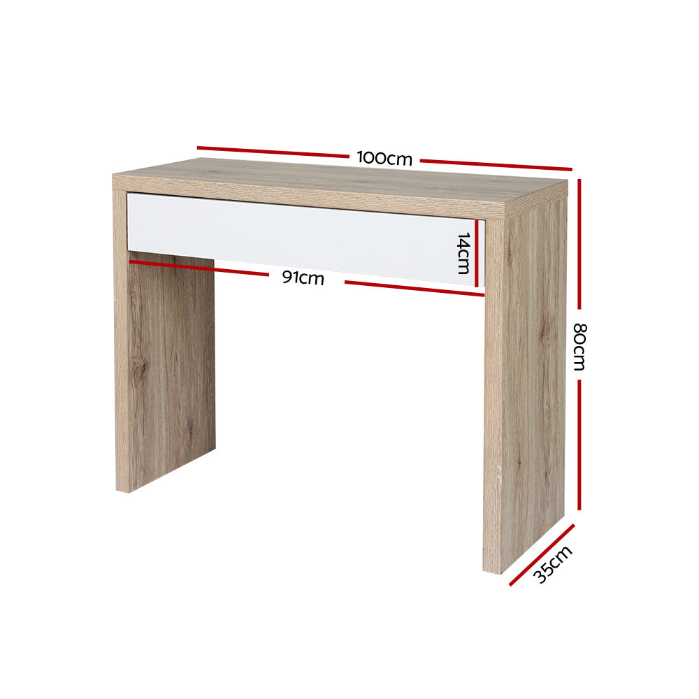 Artiss Console Table Storage Drawer Jory White Pine - Cosy Abode