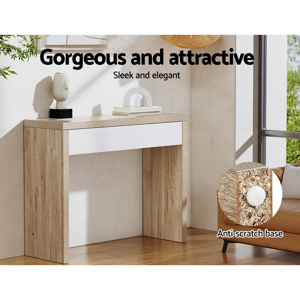 Artiss Console Table Storage Drawer Jory White Pine - Cosy Abode