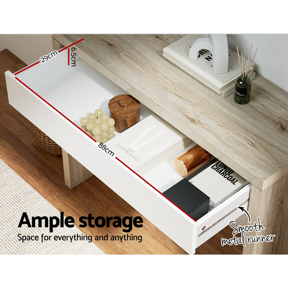 Artiss Console Table Storage Drawer Jory White Pine - Cosy Abode