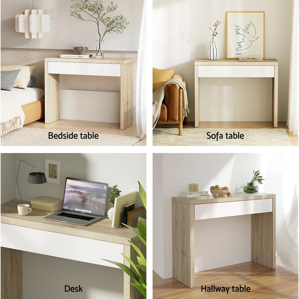 Artiss Console Table Storage Drawer Jory White Pine - Cosy Abode