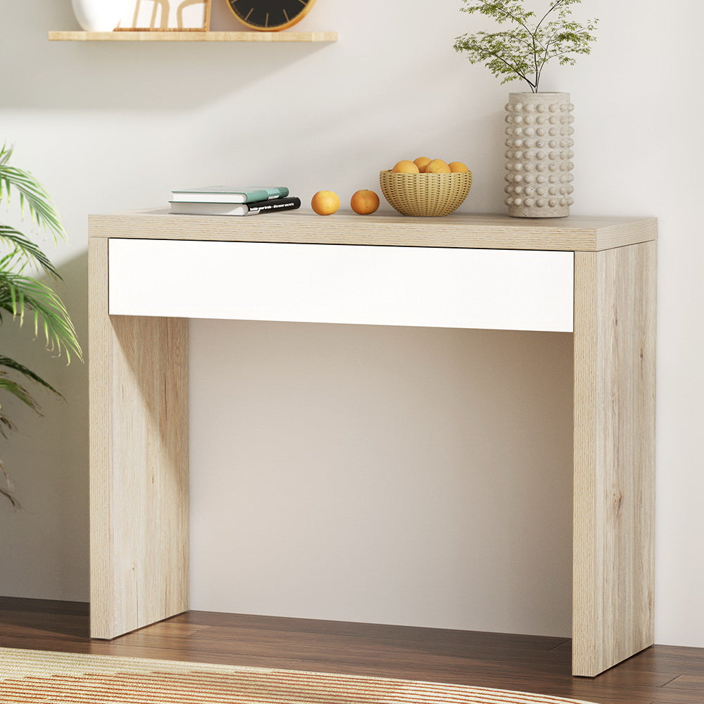 Artiss Console Table Storage Drawer Jory White Pine - Cosy Abode