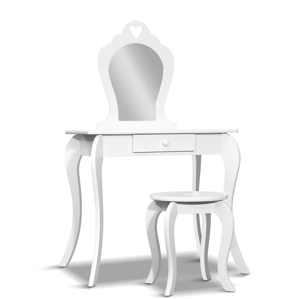 Keezi Kids Dressing Table Stool Set Vanity Mirror Princess Children Makeup White - Cosy Abode