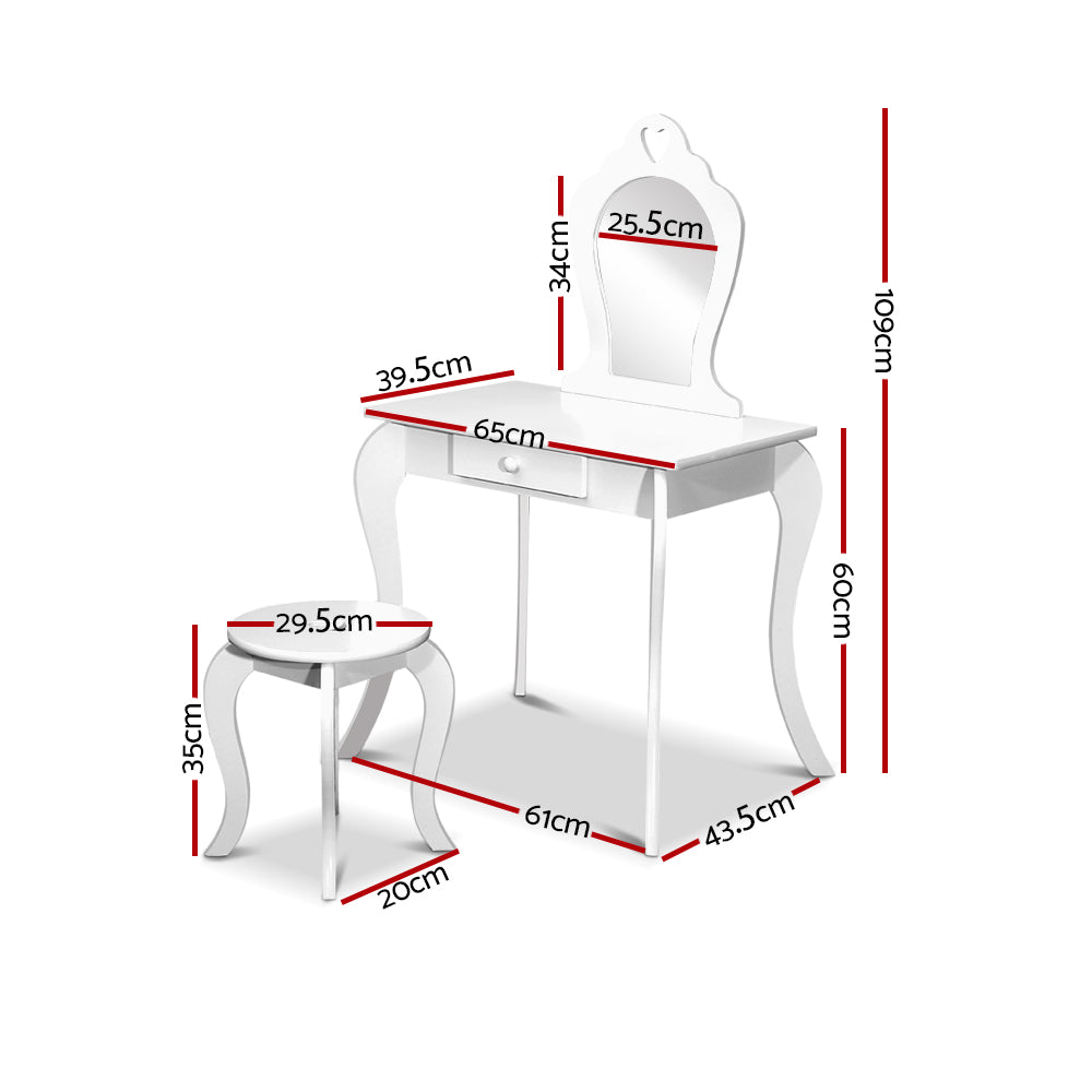 Keezi Kids Dressing Table Stool Set Vanity Mirror Princess Children Makeup White - Cosy Abode