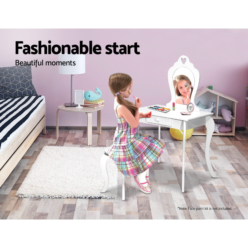 Keezi Kids Dressing Table Stool Set Vanity Mirror Princess Children Makeup White - Cosy Abode