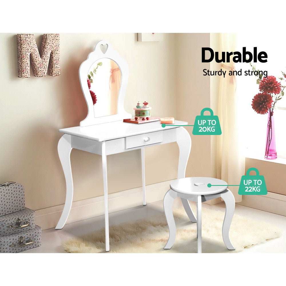 Keezi Kids Dressing Table Stool Set Vanity Mirror Princess Children Makeup White - Cosy Abode