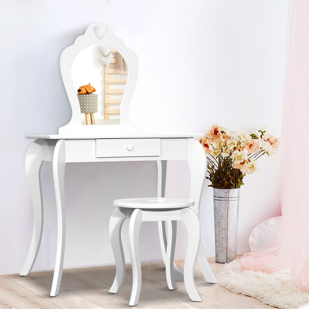 Keezi Kids Dressing Table Stool Set Vanity Mirror Princess Children Makeup White - Cosy Abode