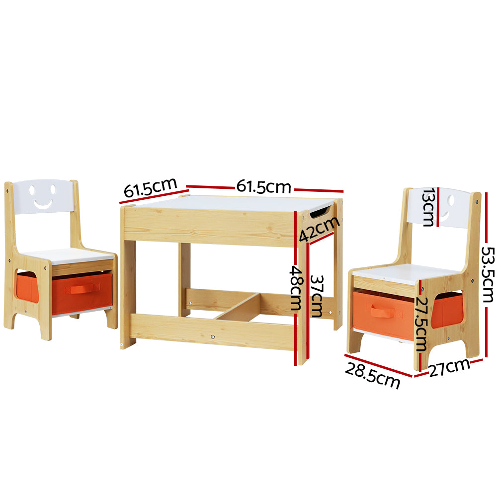 Keezi 3PCS Kids Table and Chairs Set Activity Desk Chalkboard Toys Storage Box - Cosy Abode