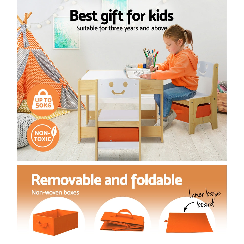 Keezi 3PCS Kids Table and Chairs Set Activity Desk Chalkboard Toys Storage Box - Cosy Abode