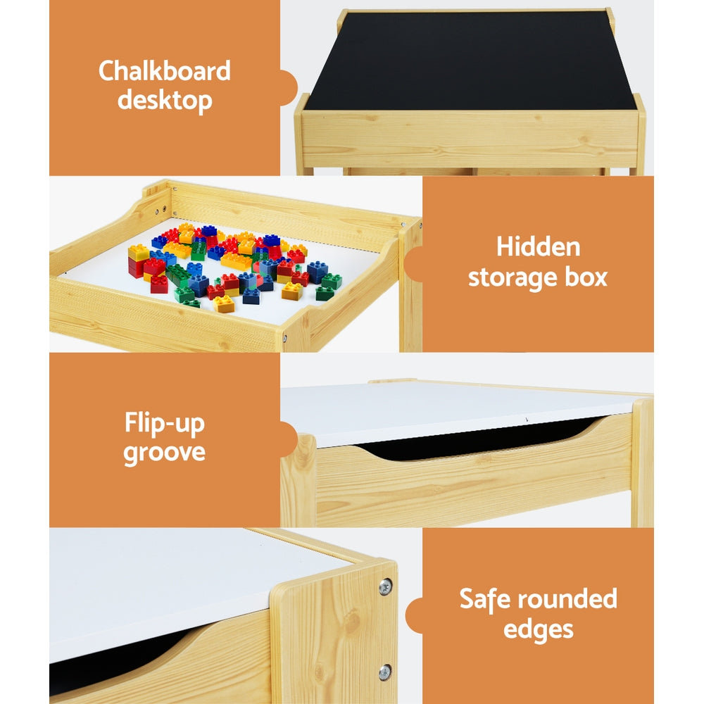 Keezi 3PCS Kids Table and Chairs Set Activity Desk Chalkboard Toys Storage Box - Cosy Abode