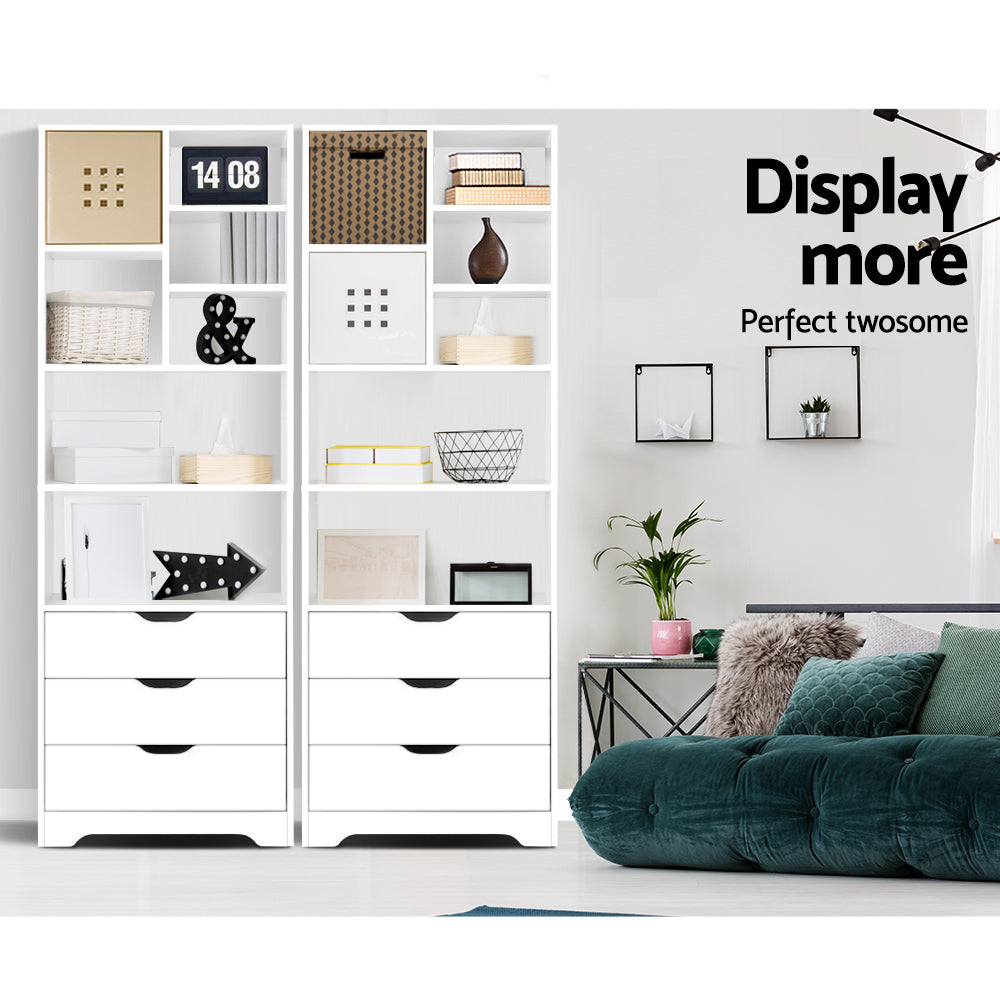 Artiss Bookshelf with Drawers - NANA White - Cosy Abode