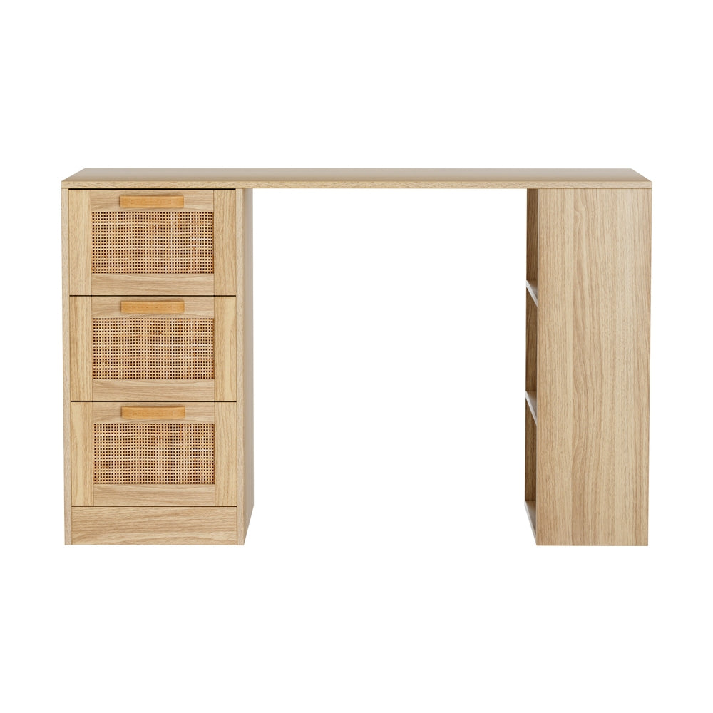 Artiss Computer Desk Drawer Shelf Home Office Study Table Rattan Oak 120CM - Cosy Abode