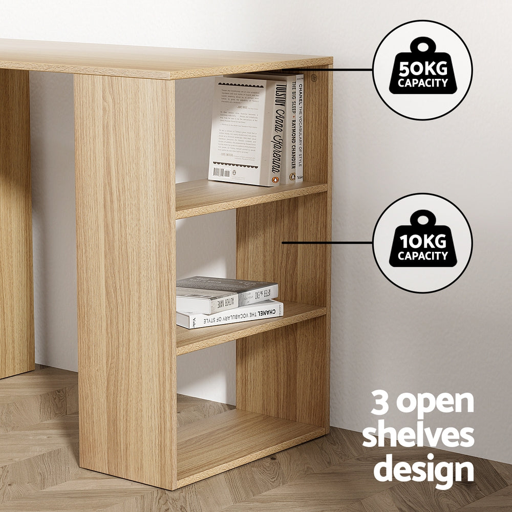 Artiss Computer Desk Drawer Shelf Home Office Study Table Rattan Oak 120CM - Cosy Abode