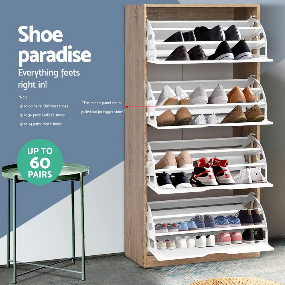 Artiss Shoe Rack Cabinet 60 Pairs 4-tier White Elen - Cosy Abode