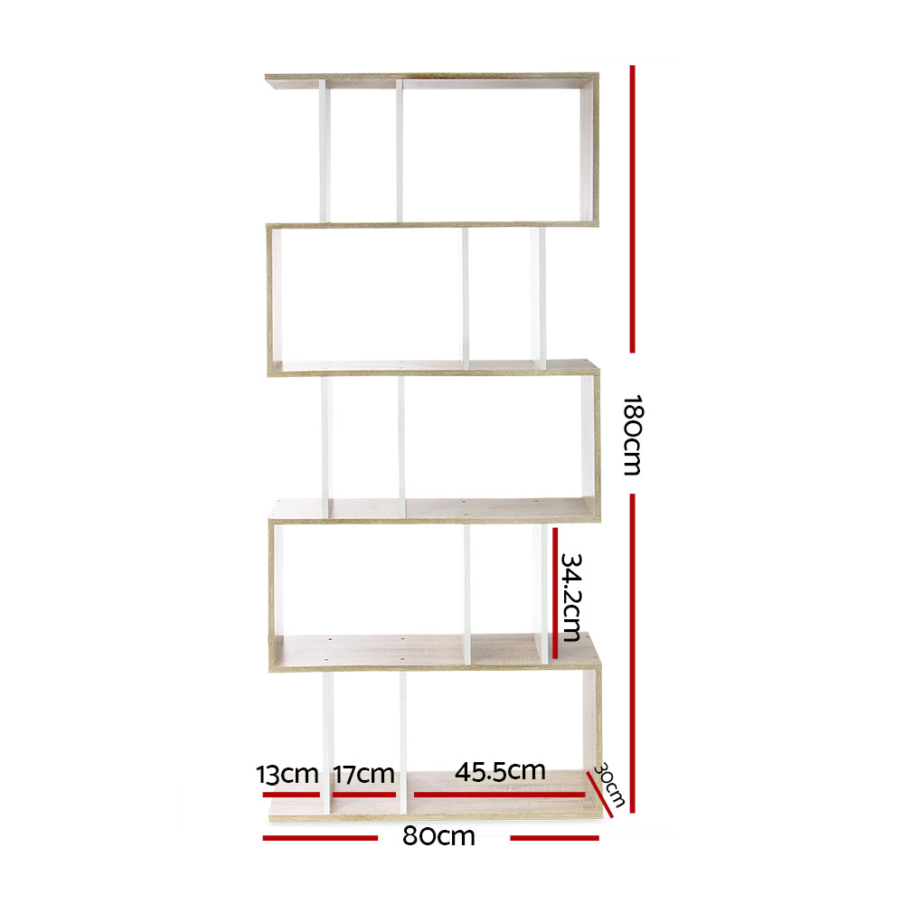 Artiss Bookshelf 5 Tiers - RITA White and Oak - Cosy Abode