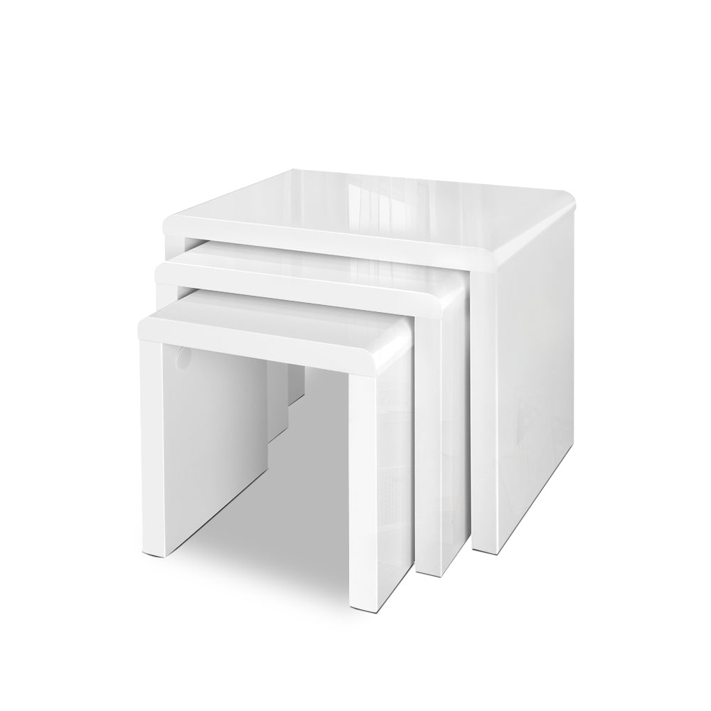 Artiss Nesting Coffee Table Set of 3 Glossy White - Cosy Abode
