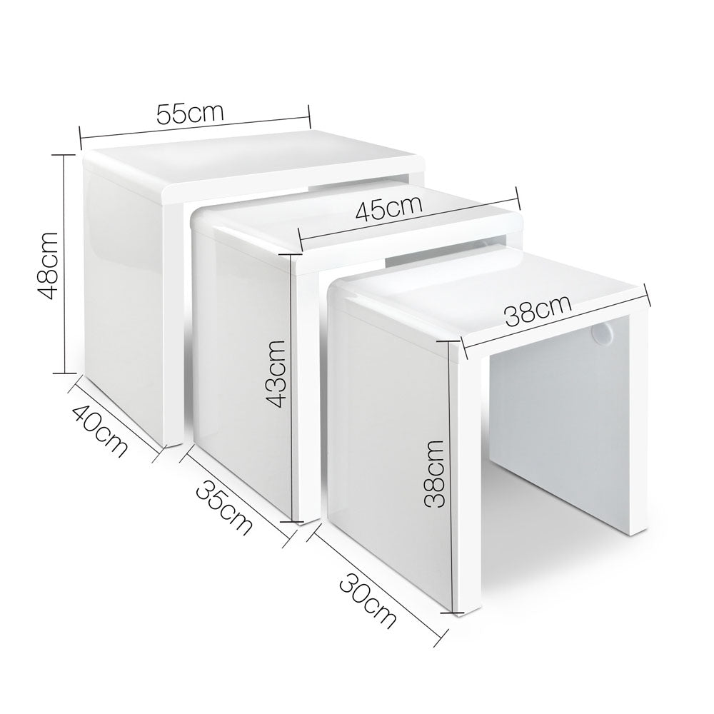 Artiss Nesting Coffee Table Set of 3 Glossy White - Cosy Abode