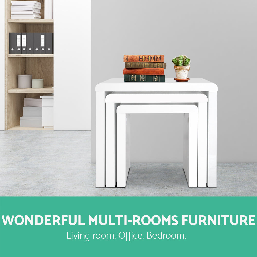 Artiss Nesting Coffee Table Set of 3 Glossy White - Cosy Abode