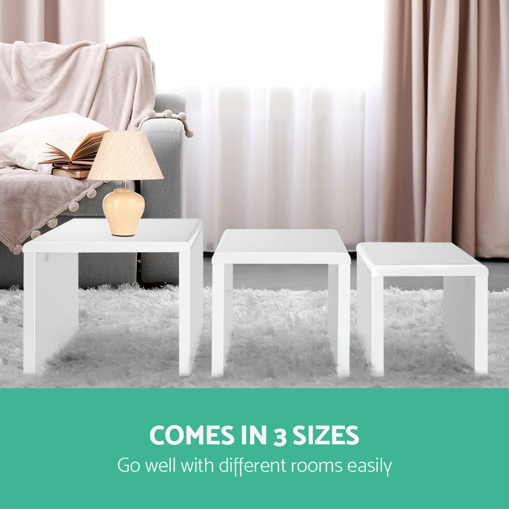 Artiss Nesting Coffee Table Set of 3 Glossy White - Cosy Abode