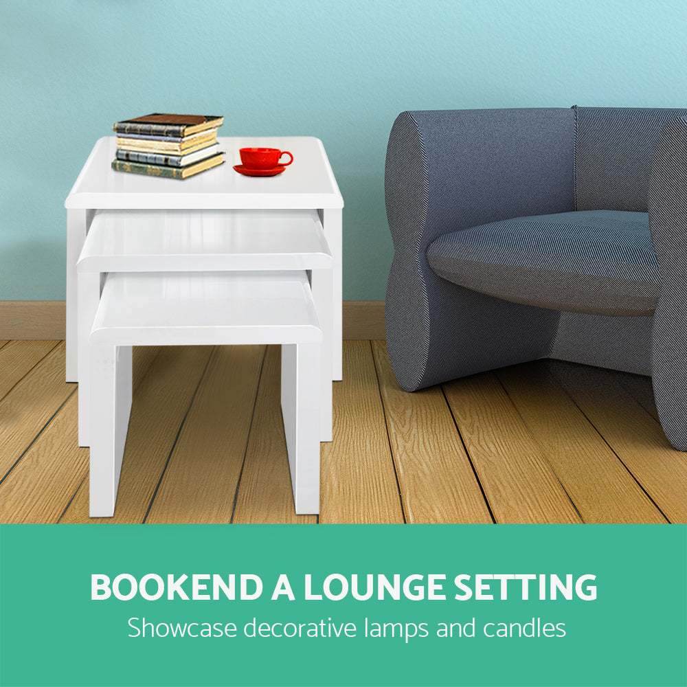 Artiss Nesting Coffee Table Set of 3 Glossy White - Cosy Abode
