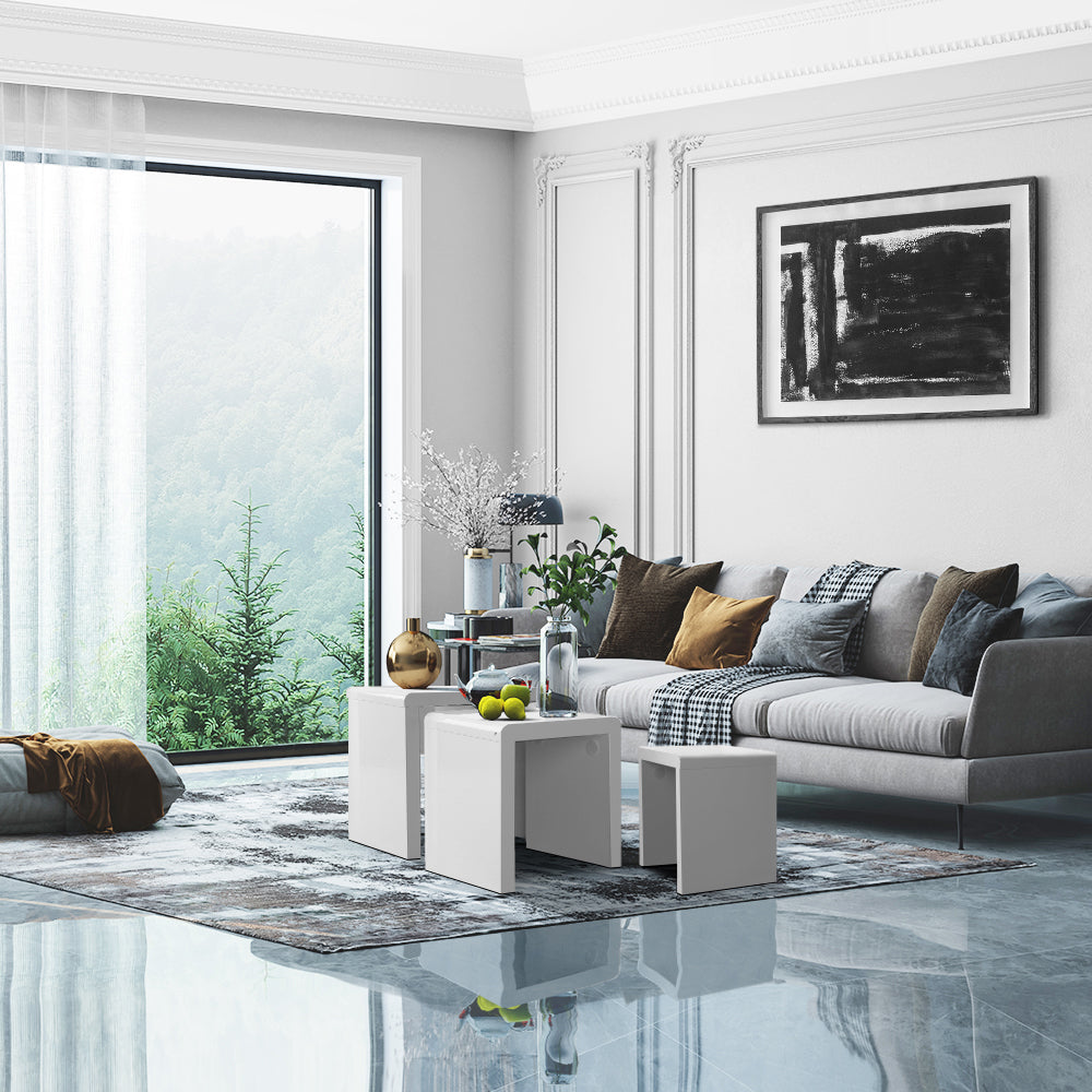 Artiss Nesting Coffee Table Set of 3 Glossy White - Cosy Abode