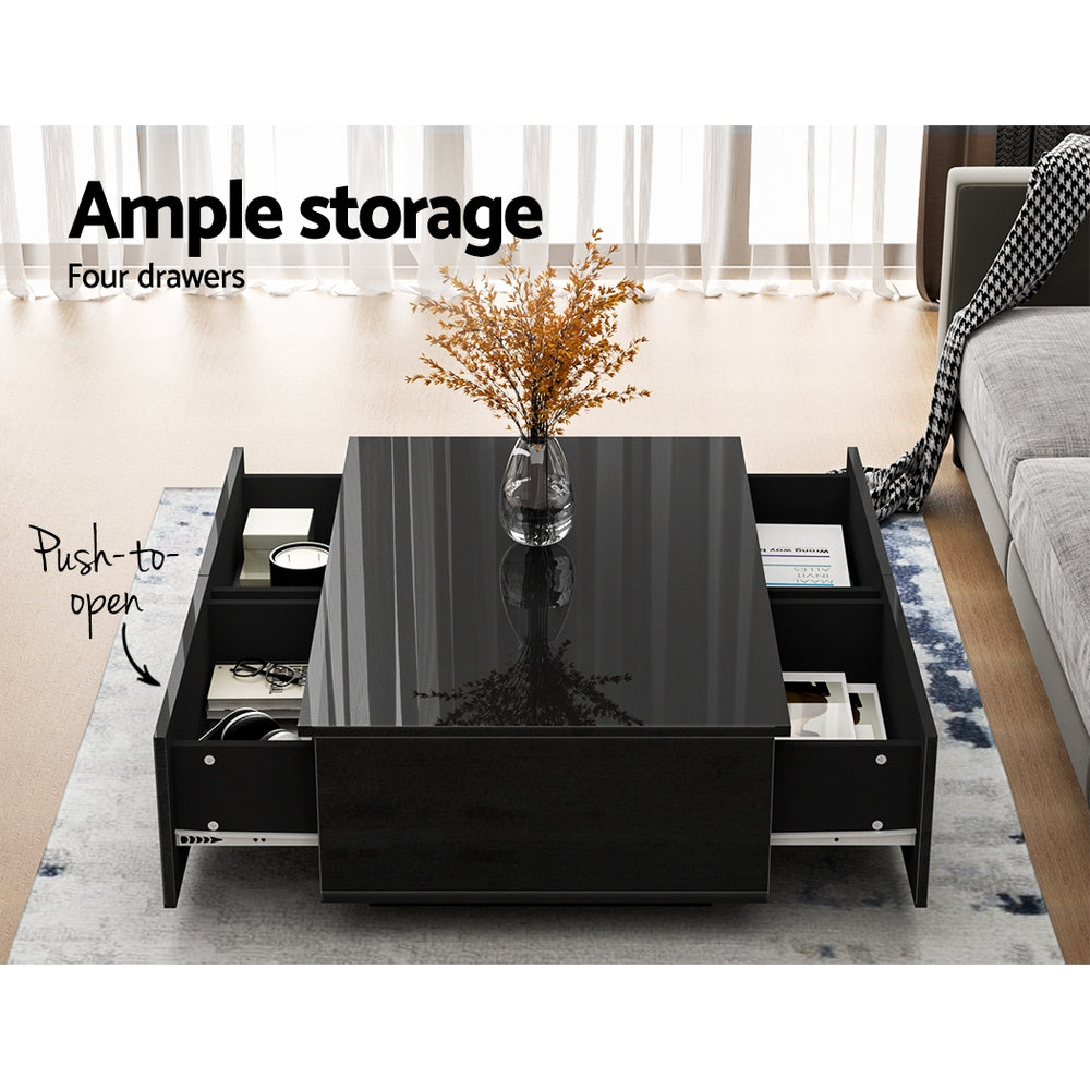 Artiss Coffee Table 4 Drawers Black Trevi - Cosy Abode