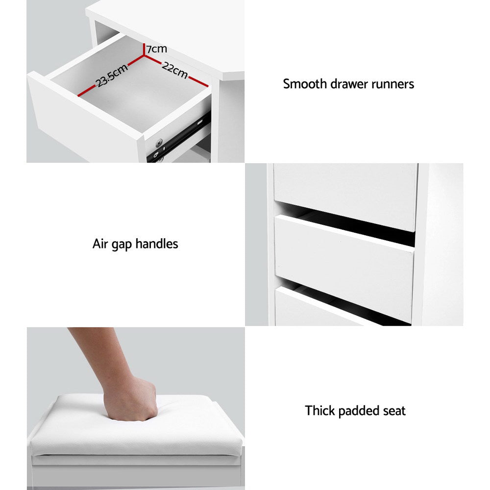 Artiss Dressing Table Stool Set Corner 5 Drawers White - Cosy Abode