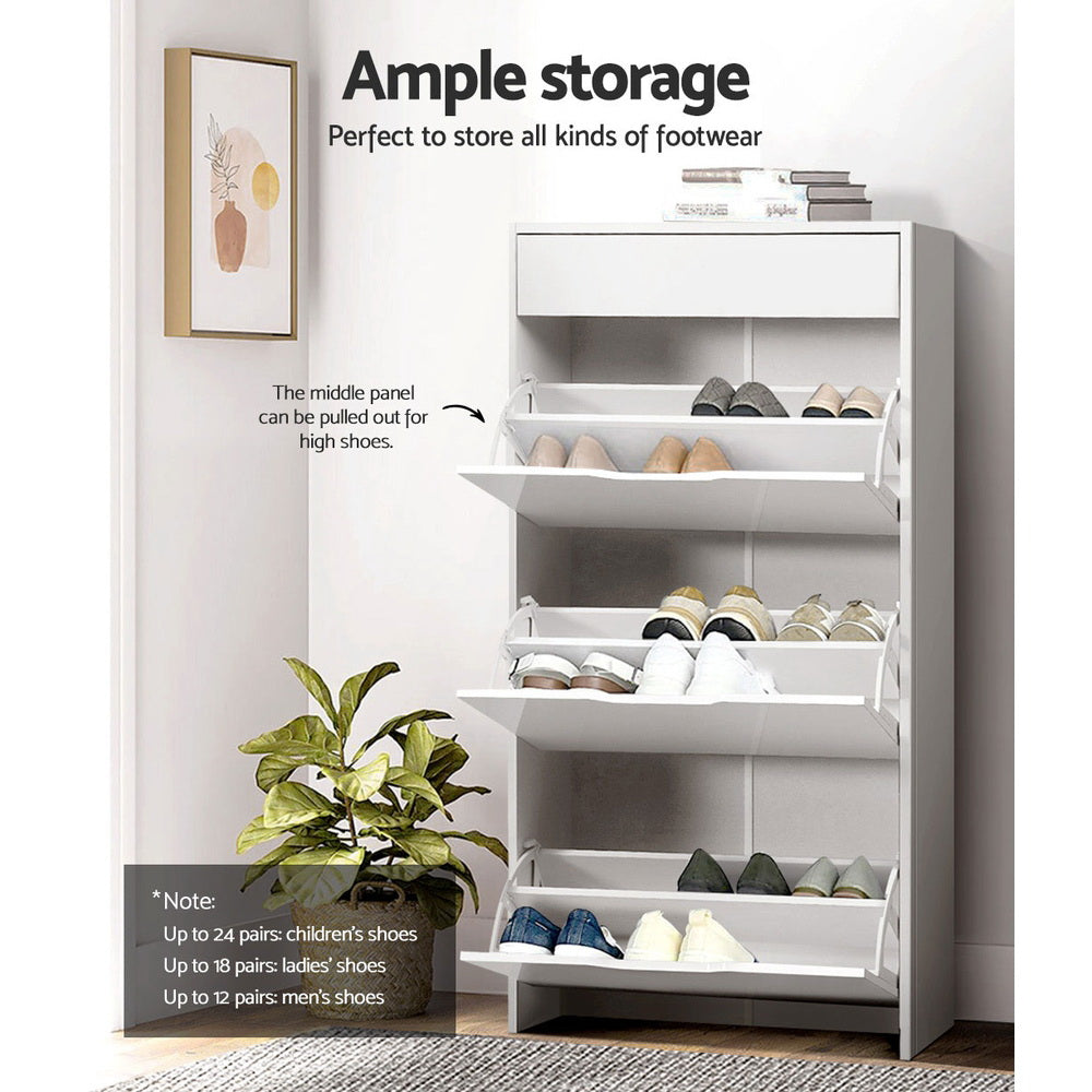 Artiss Shoe Rack Cabinet 24 Pairs White Luna - Cosy Abode