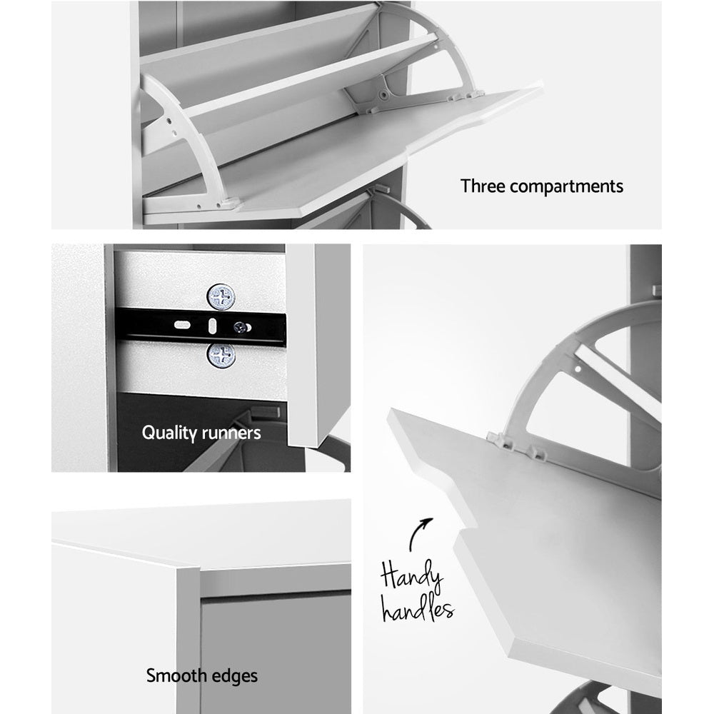 Artiss Shoe Rack Cabinet 24 Pairs White Luna - Cosy Abode