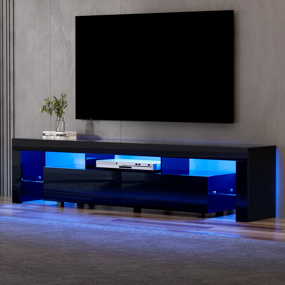 Artiss TV Cabinet Entertainment Unit Stand RGB LED Gloss Furniture 200cm Black - Cosy Abode