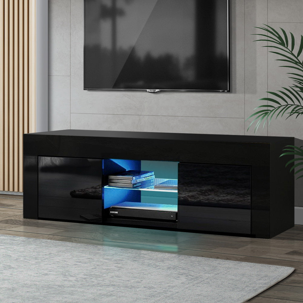 Artiss Entertainment Unit TV Cabinet LED 130cm Black Angus - Cosy Abode