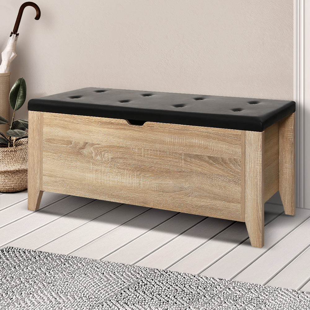 Artiss Storage Ottoman Blanket Box Leather Oak - Cosy Abode