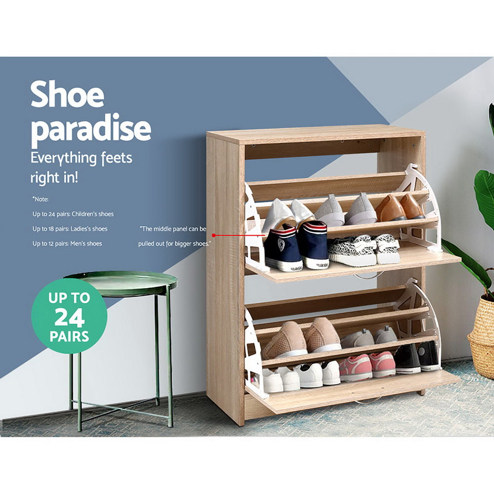 Artiss Shoe Rack Cabinet 24 Pairs 3-tier Wood Nina - Cosy Abode