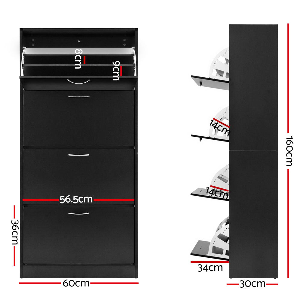Artiss Shoe Rack Storage Shelf Cabinet 60 Pairs 4 Doors - Black - Cosy Abode