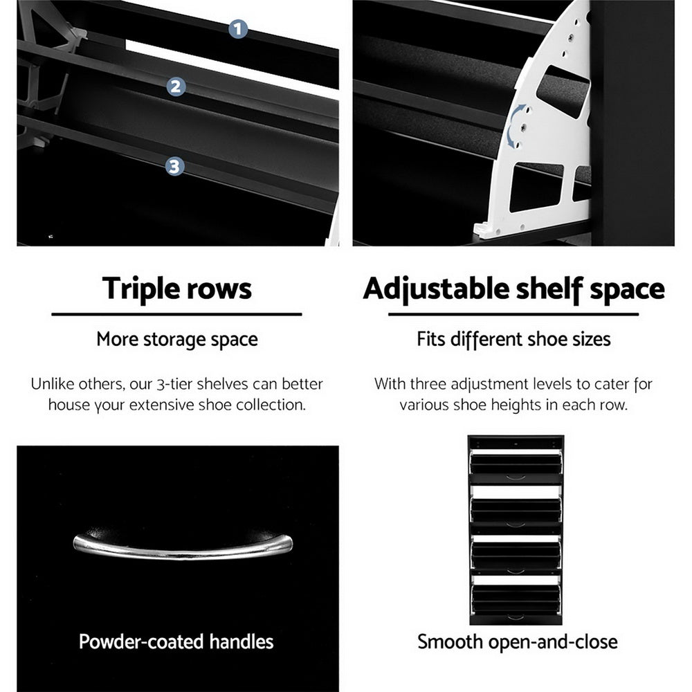 Artiss Shoe Rack Storage Shelf Cabinet 60 Pairs 4 Doors - Black - Cosy Abode