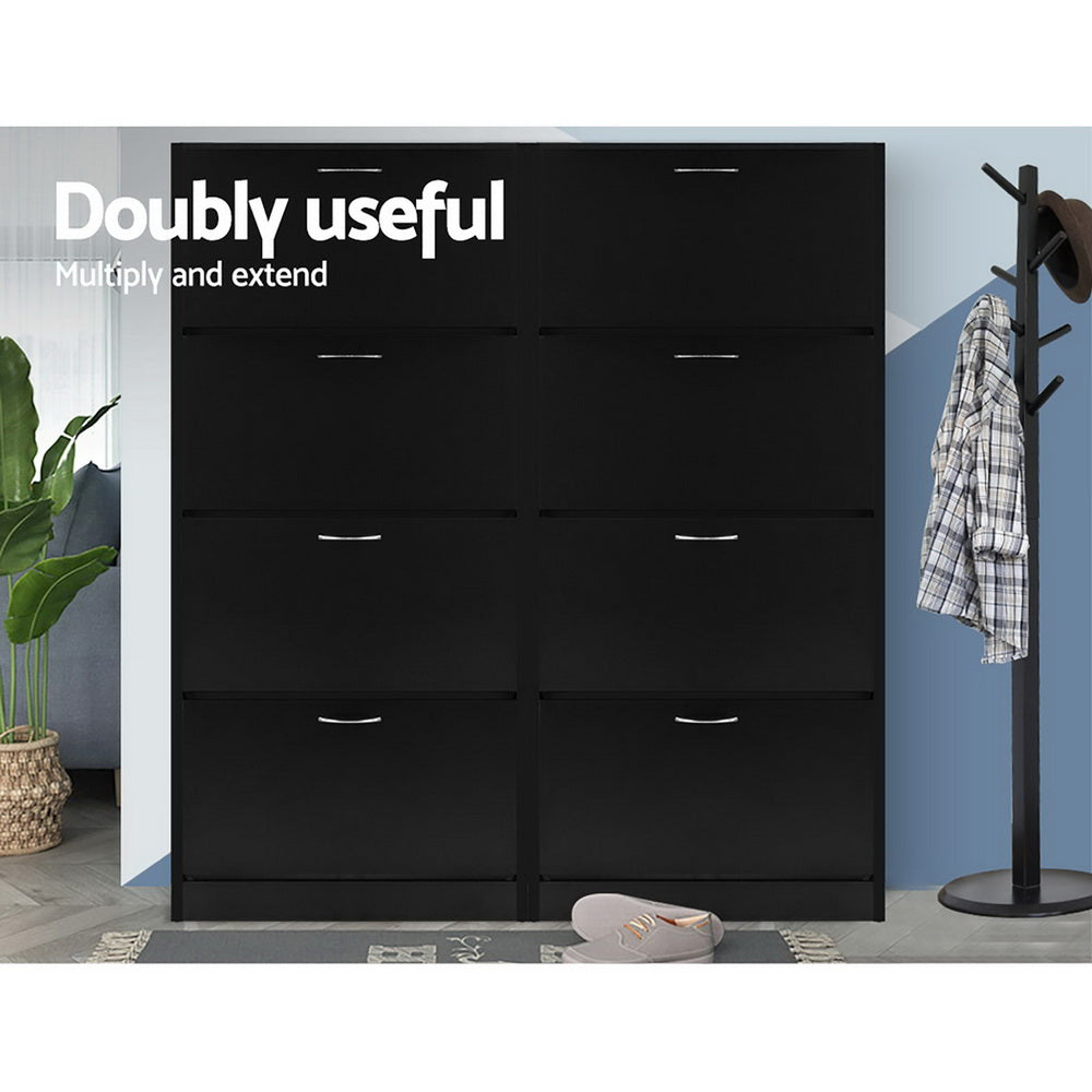 Artiss Shoe Rack Storage Shelf Cabinet 60 Pairs 4 Doors - Black - Cosy Abode