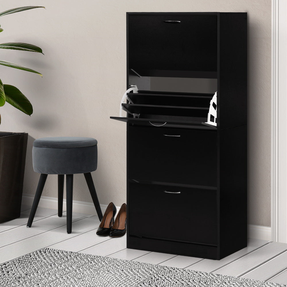 Artiss Shoe Rack Storage Shelf Cabinet 60 Pairs 4 Doors - Black - Cosy Abode