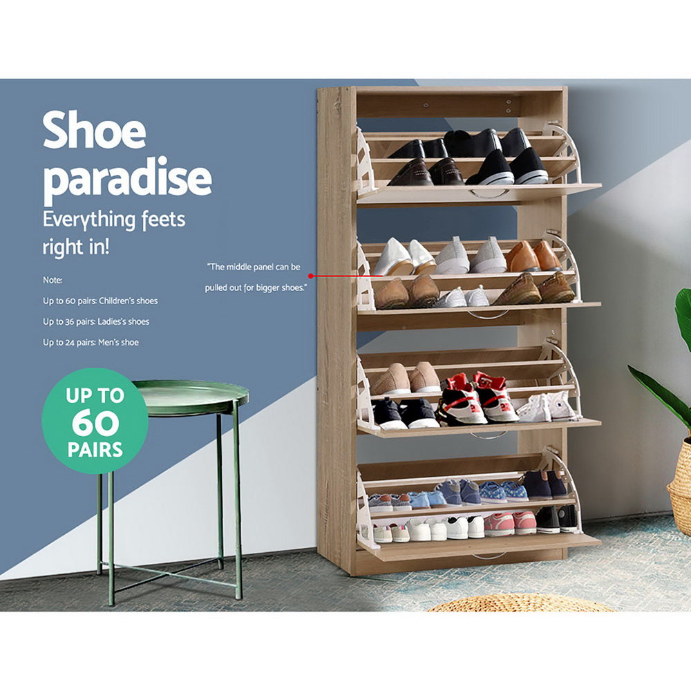 Artiss Shoe Cabinet Shoes Storage Rack Organiser 60 Pairs Wood Shelf Drawer - Cosy Abode