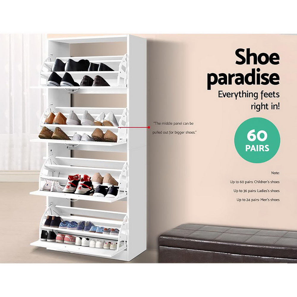 Artiss Shoe Rack Shoes Storage Cabinet 60 Pairs 4 Doors - White - Cosy Abode