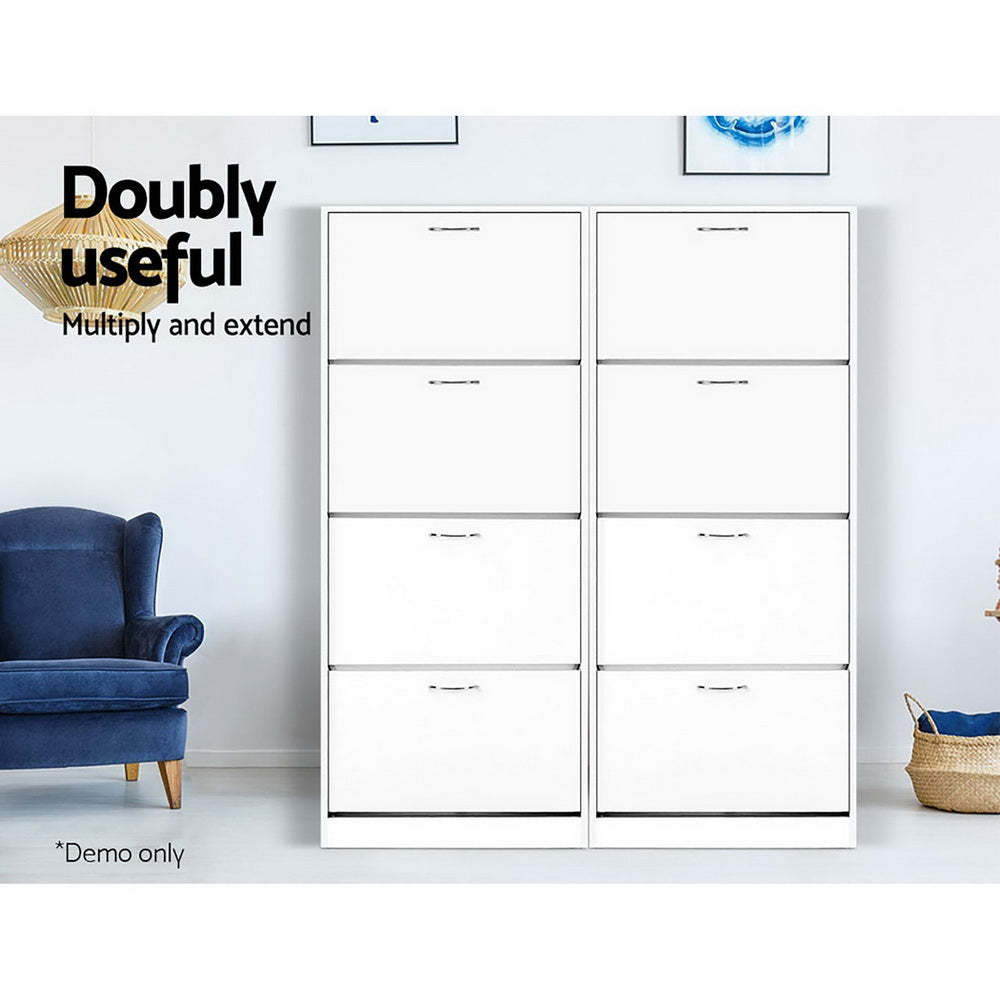 Artiss Shoe Rack Shoes Storage Cabinet 60 Pairs 4 Doors - White - Cosy Abode