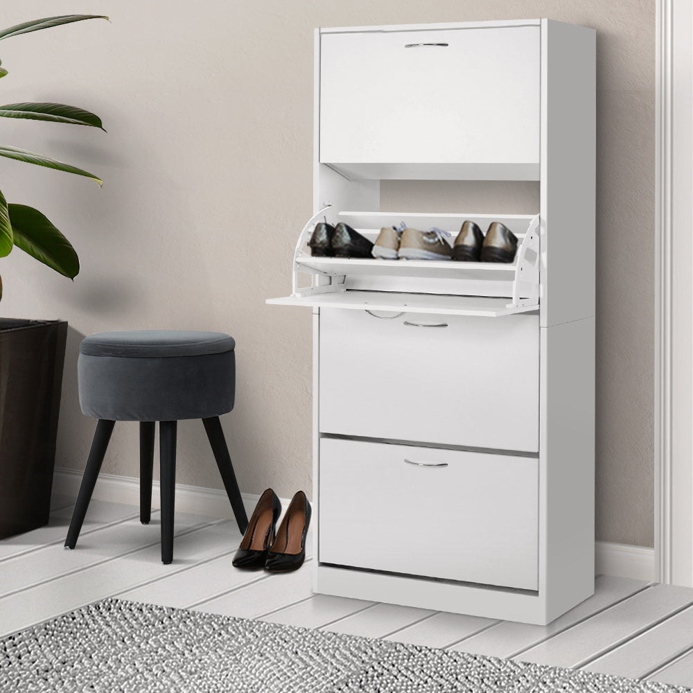 Artiss Shoe Rack Shoes Storage Cabinet 60 Pairs 4 Doors - White - Cosy Abode